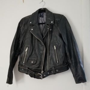 Gap Oversized Black Distressed Leather Jacket M